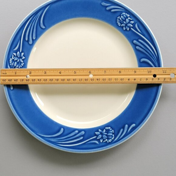 Vintage Lenox Poppies Rainbow Blue Dinner Plate, Raised Floral, Blue Rim, c1998 - Picture 9 of 10